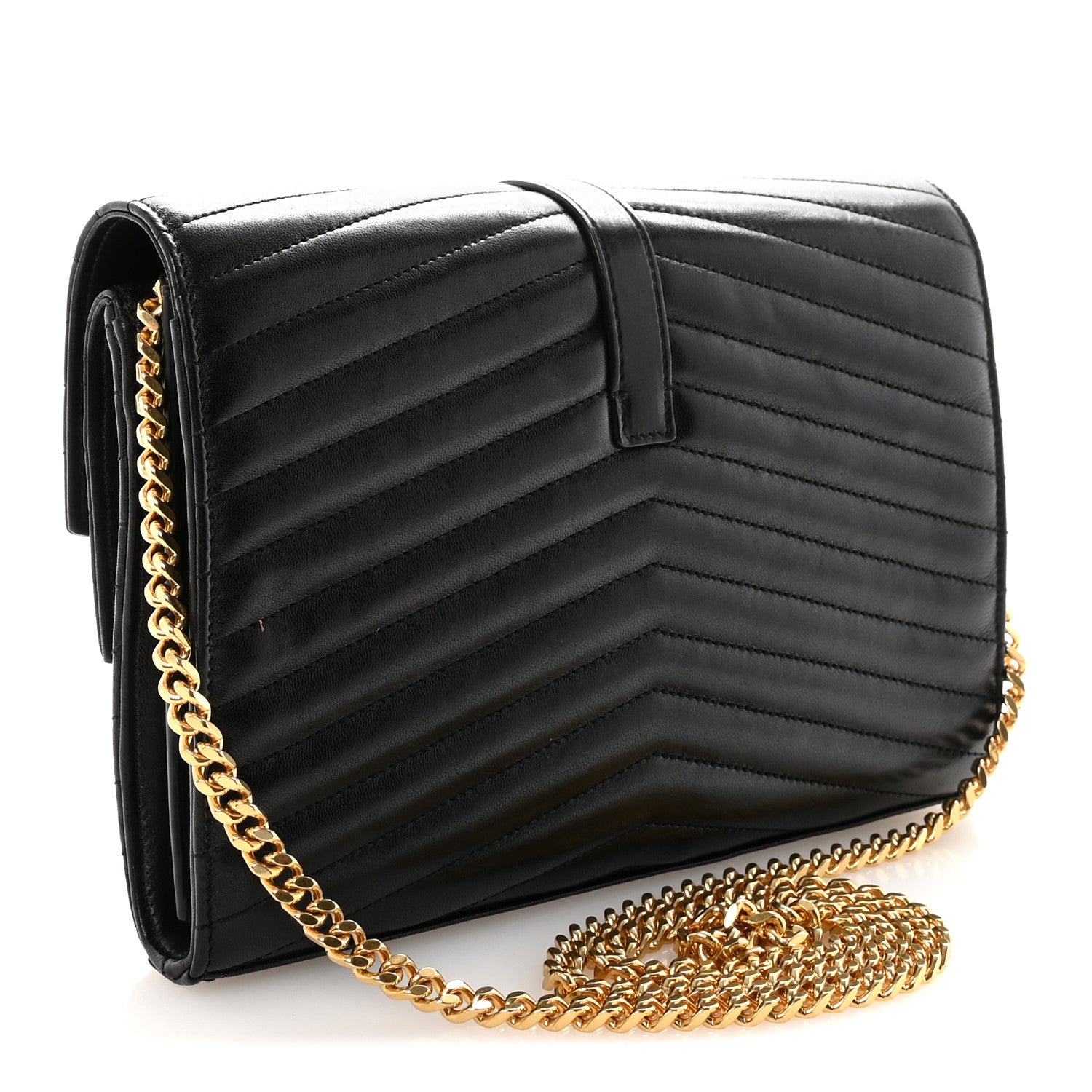 Saint Laurent Lambskin Matelasse Chevron Monogram Sulpice Chain Wallet Black 3 of 10