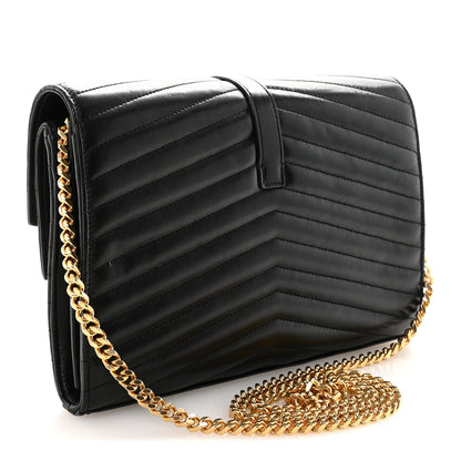 Saint Laurent Lambskin Matelasse Chevron Monogram Sulpice Chain Wallet Black 3 of 10