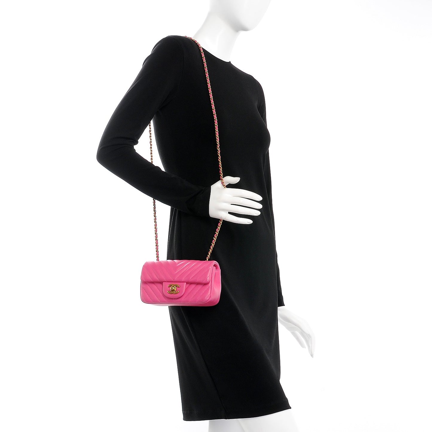 Lambskin Chevron Quilted Extra Mini Flap Dark Pink