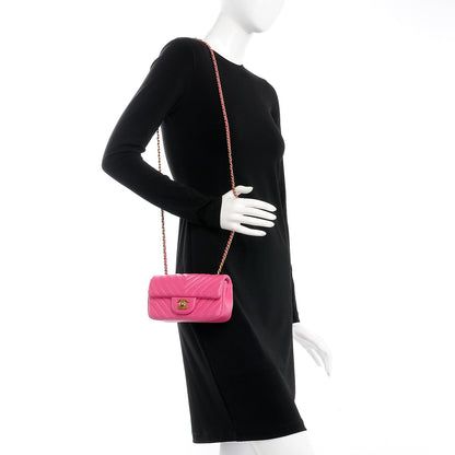 Chanel Lambskin Chevron Quilted Extra Mini Flap Dark Pink 2 of 8