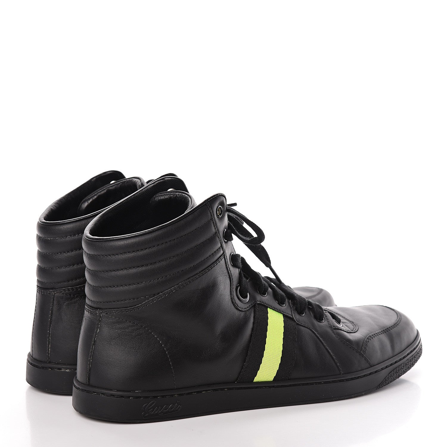 Gucci Calfskin GG Viaggio High-Top Sneakers 10.5 Black Green Fluo 4 of 20