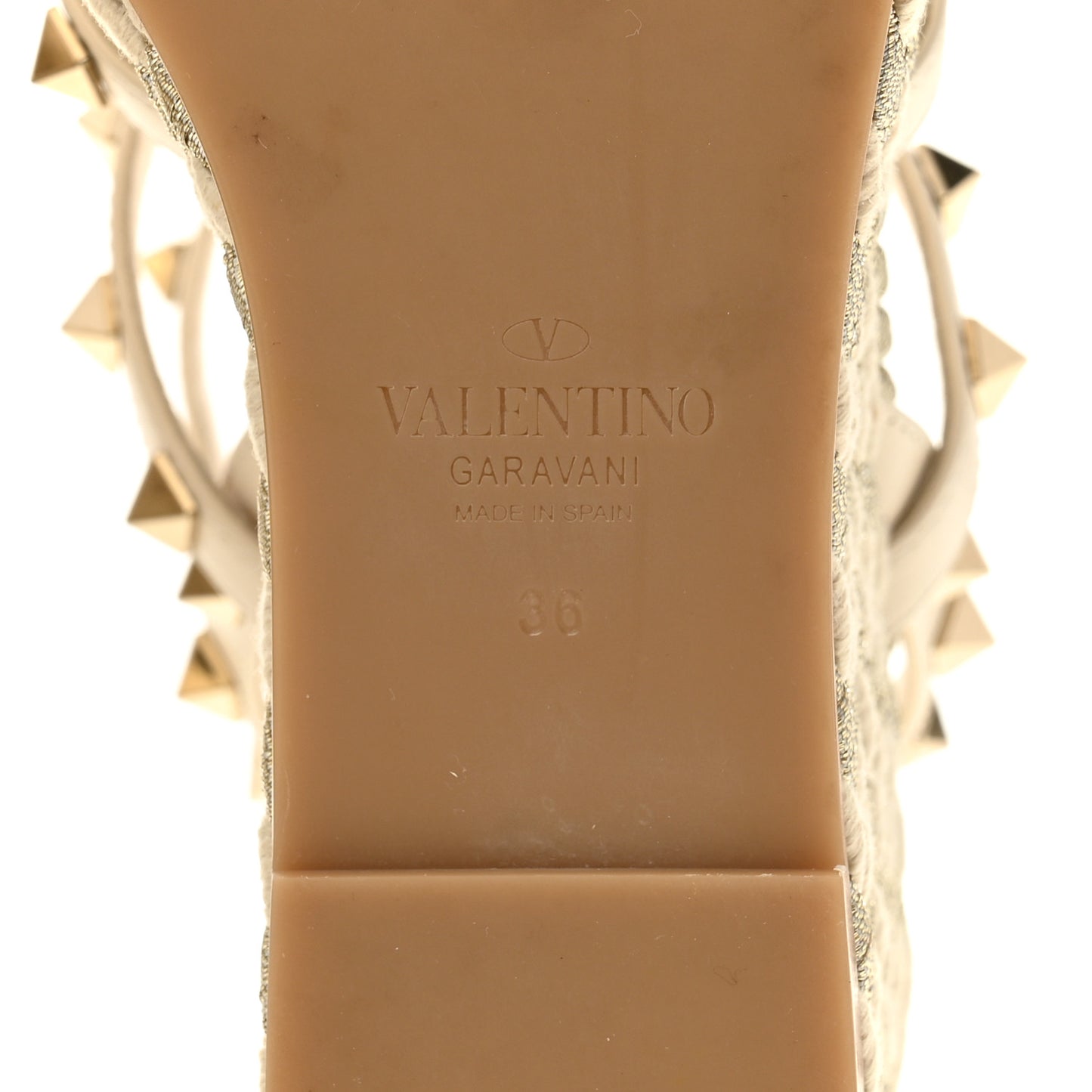 Calfskin Rockstud Ankle Strap Torchon Espadrille Caged 25/95mm Wedge Sandals 36 Light Ivory