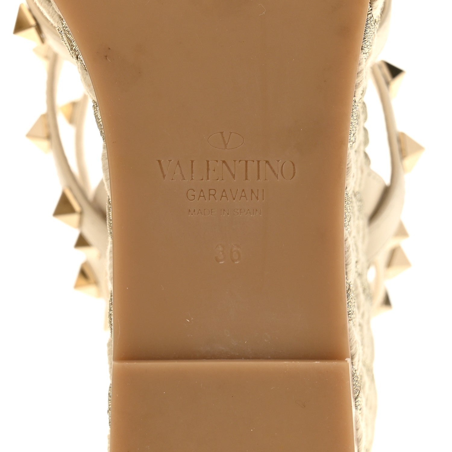 Valentino Garavani Calfskin Rockstud Ankle Strap Torchon Espadrille Caged 25/95mm Wedge Sandals 36 Light Ivory 8 of 12