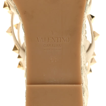 Valentino Garavani Calfskin Rockstud Ankle Strap Torchon Espadrille Caged 25/95mm Wedge Sandals 36 Light Ivory 8 of 12