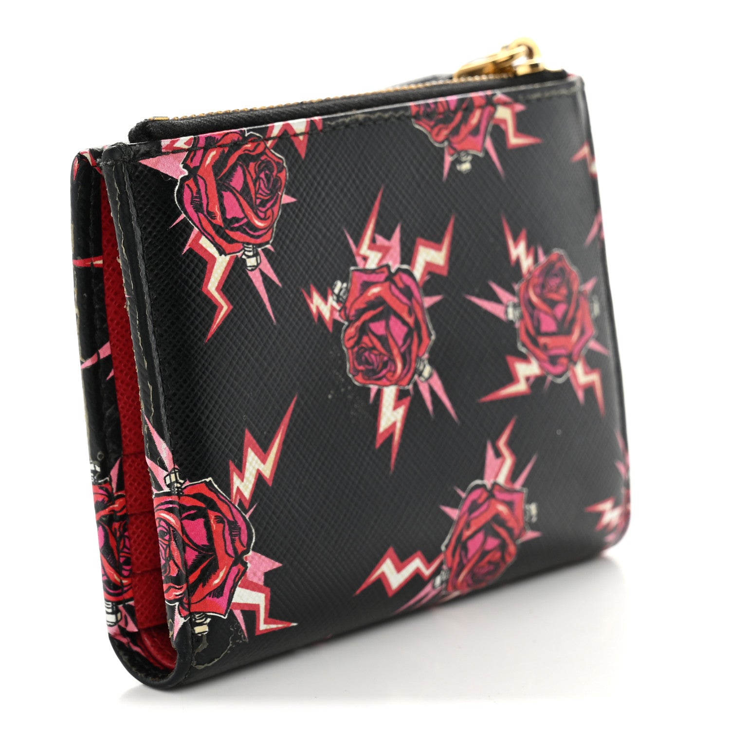Prada X UNIVERSAL STUDIOS Saffiano Frankenstein Rose Zip Top Compact Wallet Lacca 3 of 8