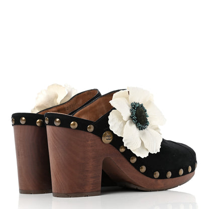 Chanel Suede Camellia Clogs 40 Black 4 of 10