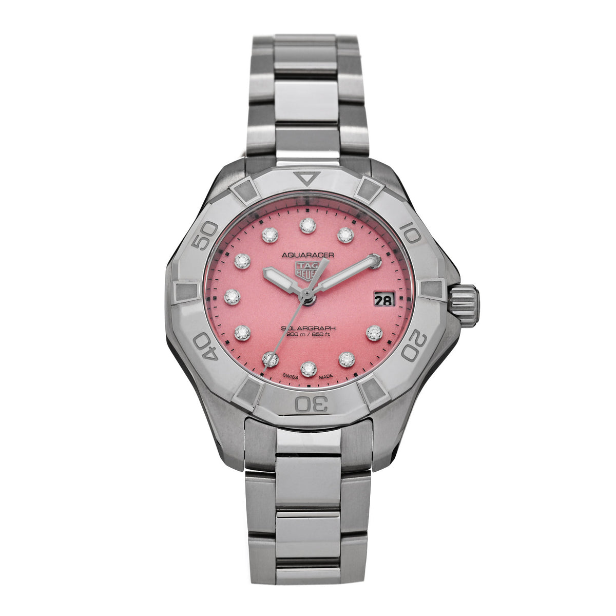 Tag Heuer Stainless Steel Diamond 34mm Aquaracer Professional 200 Solargraph Automatic Watch Pink WBP1318 1 of 5