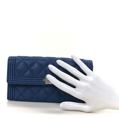 Chanel Caviar Quilted Large Boy Gusset Flap Wallet Blue 2 of 10