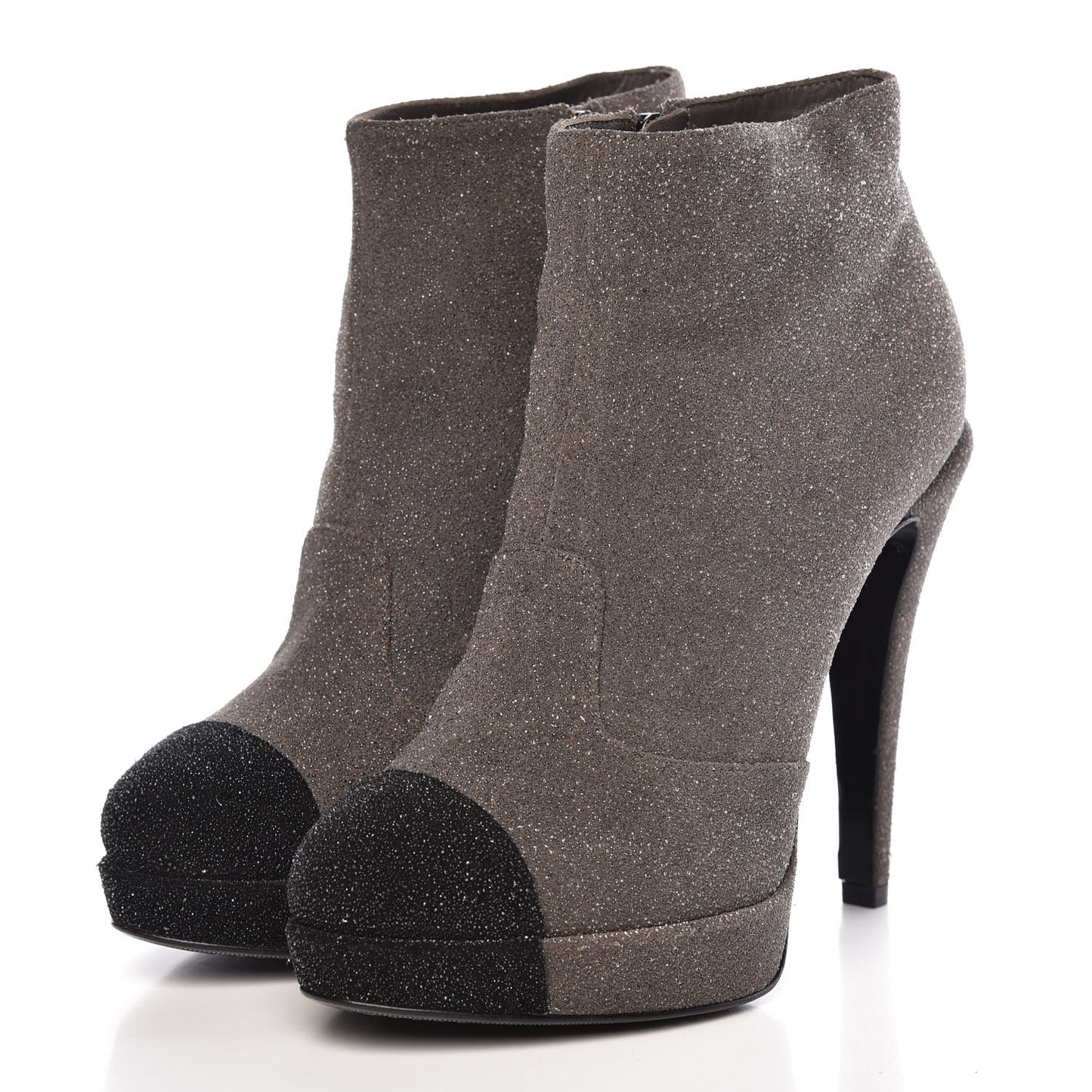 Glitter Suede Cap Toe Short Boots 36.5 Taupe Black