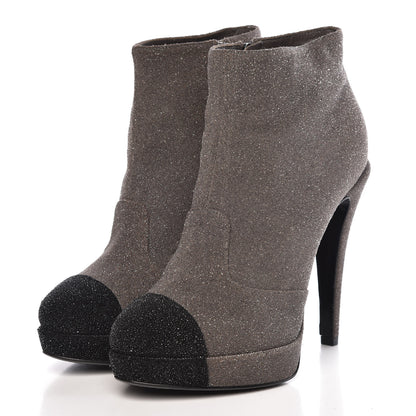 Chanel Glitter Suede Cap Toe Short Boots 36.5 Taupe Black 3 of 11