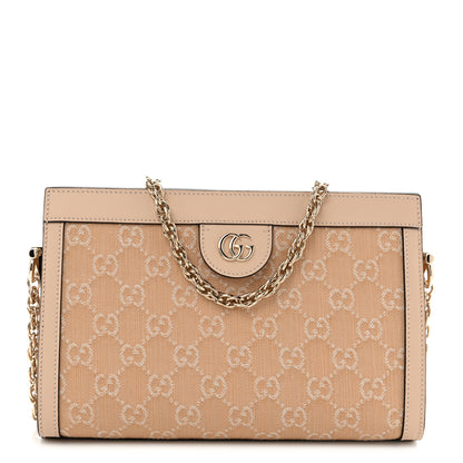 Gucci Summer Denim Calfskin GG Monogram Small Ophidia Chain Shoulder Bag Souffle Rose 1 of 12