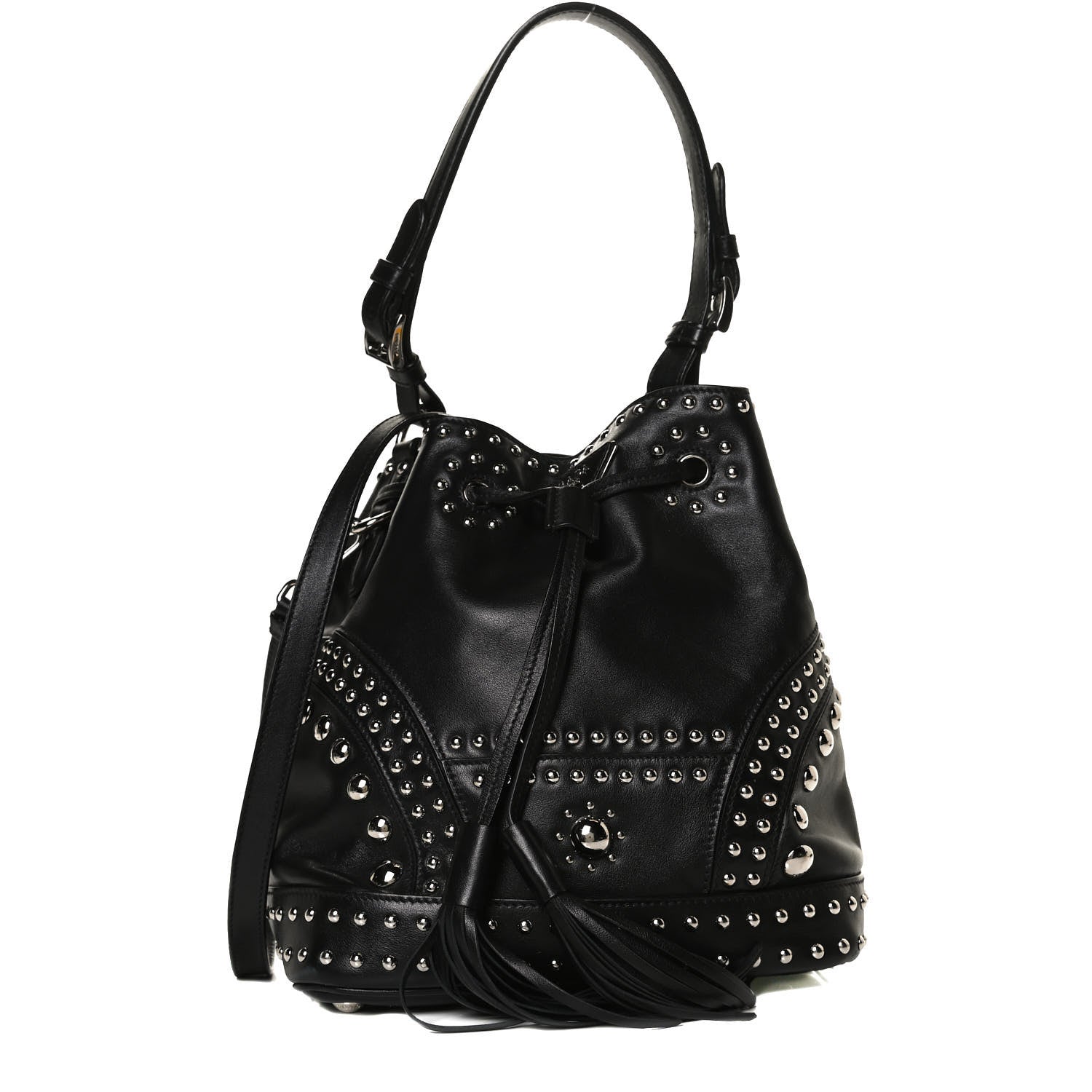 Prada Soft Calf Studded Bucket Bag Black 1 of 14