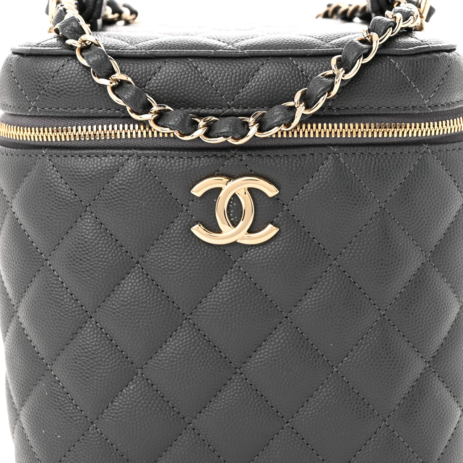Chanel Caviar Quilted Small Top Handle Vanity Case With Chain Dark Grey 8 of 10