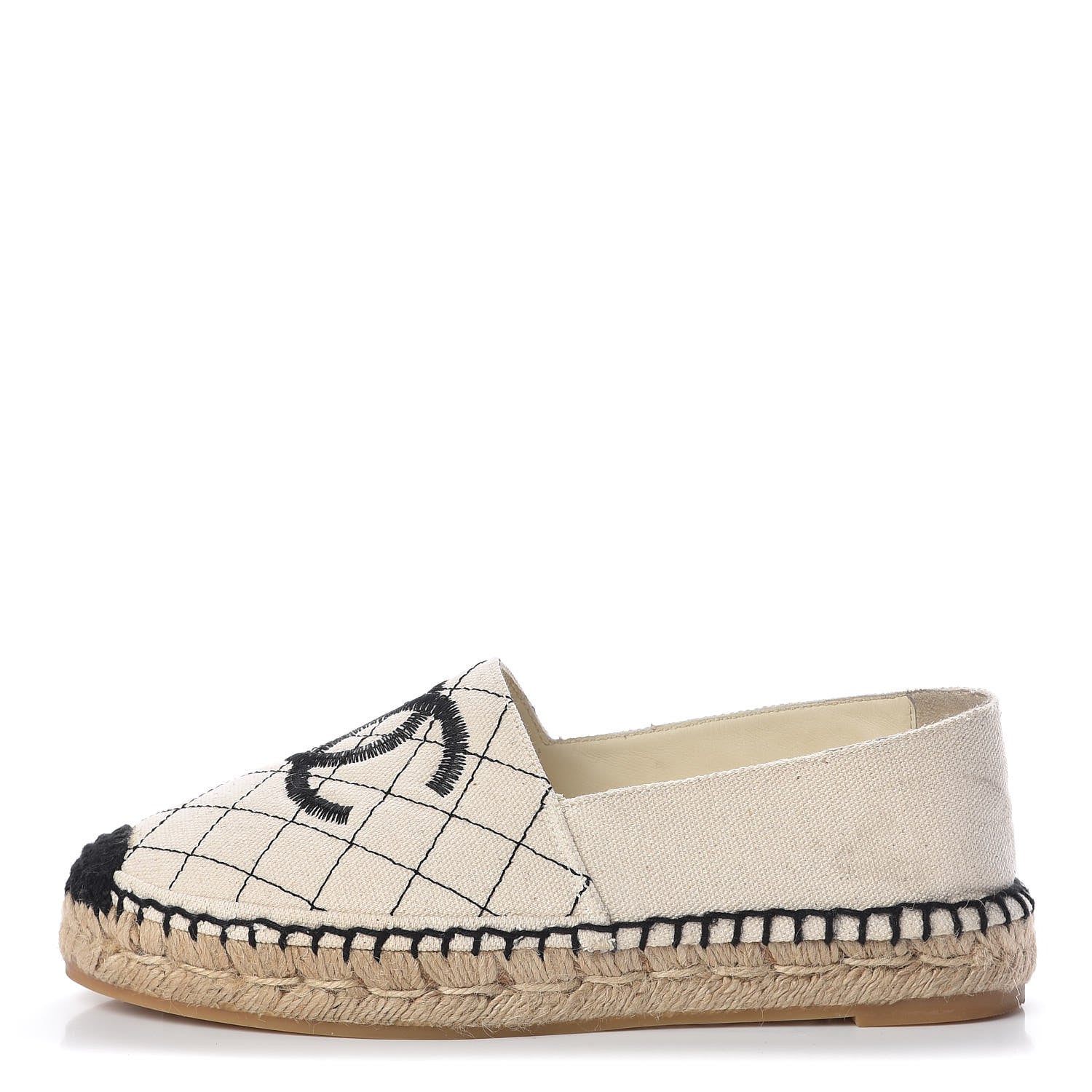 Chanel Fabric Biarritz CC Espadrilles 35 Beige Black 1 of 8