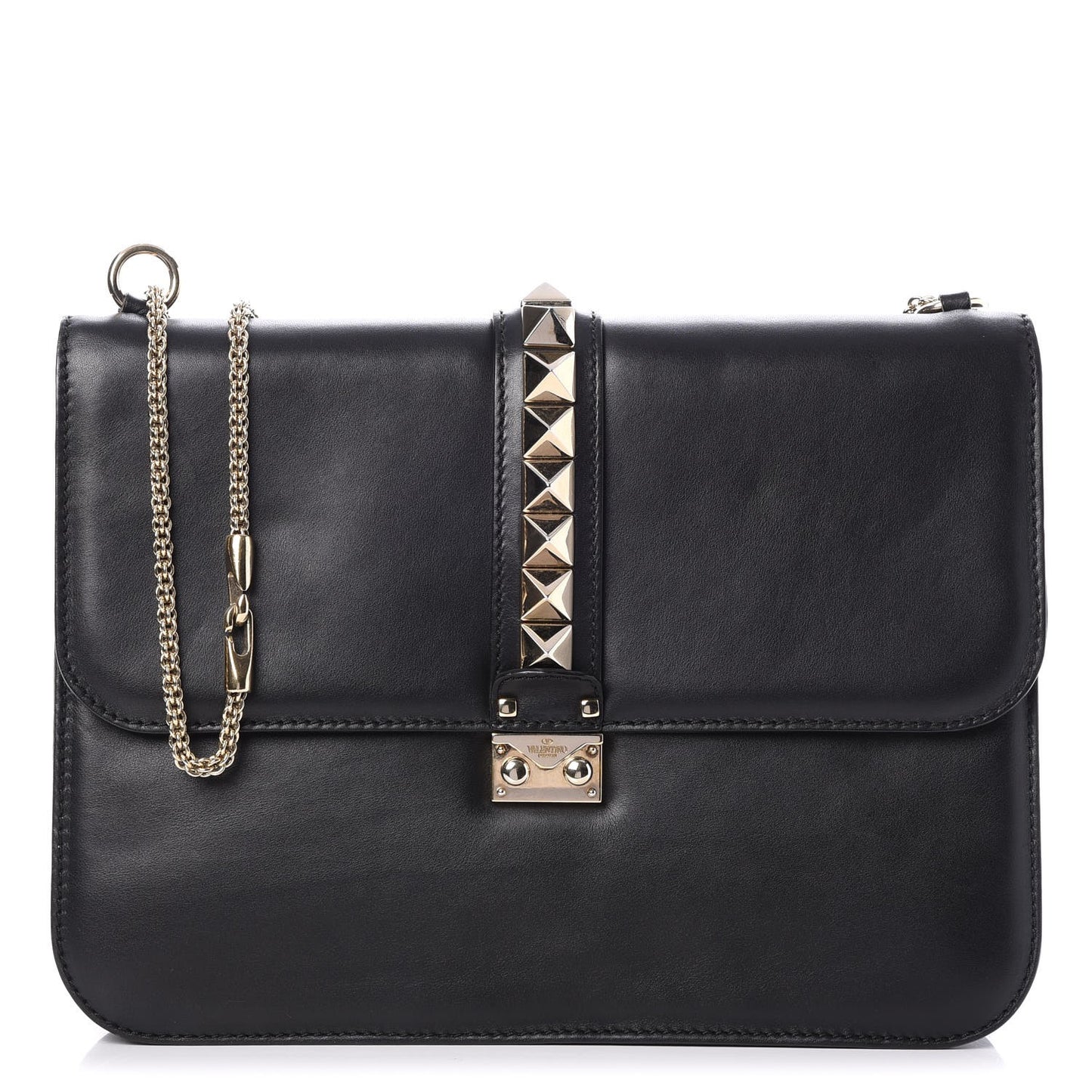 Vitello Large Glam Lock Rockstud Flap Black