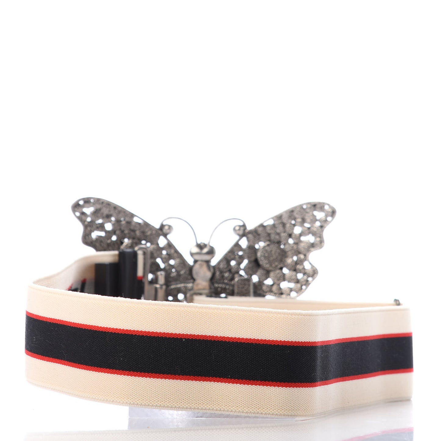 Jacquard Crystal Stripe Butterfly Belt 70 28 White
