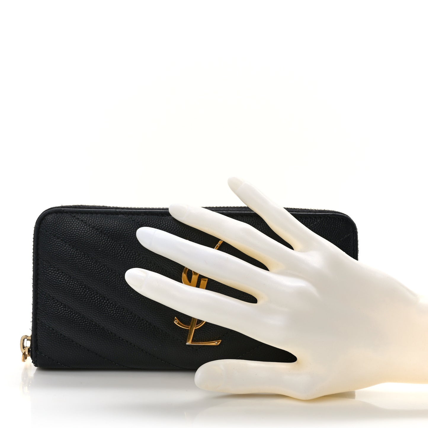 Grain De Poudre Matelasse Chevron Monogram Zip Around Wallet Black