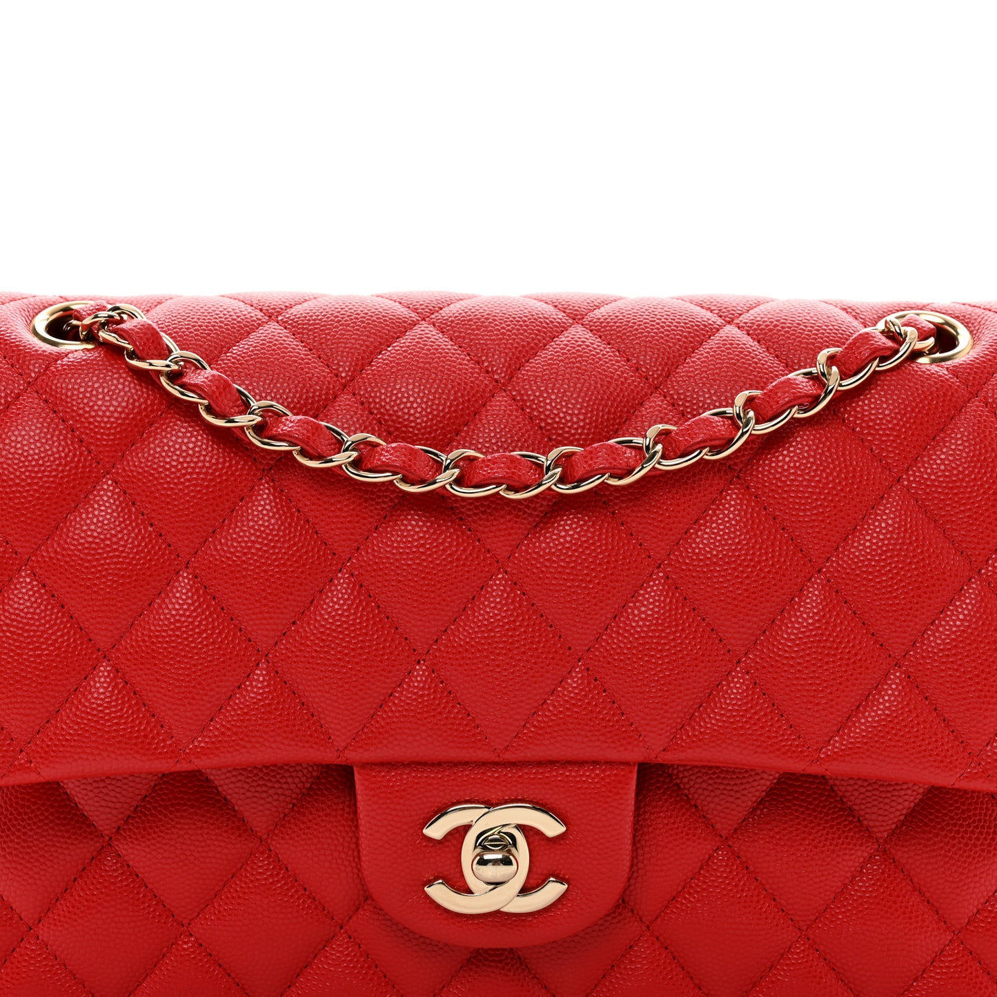 Caviar Quilted Medium Double Flap Red