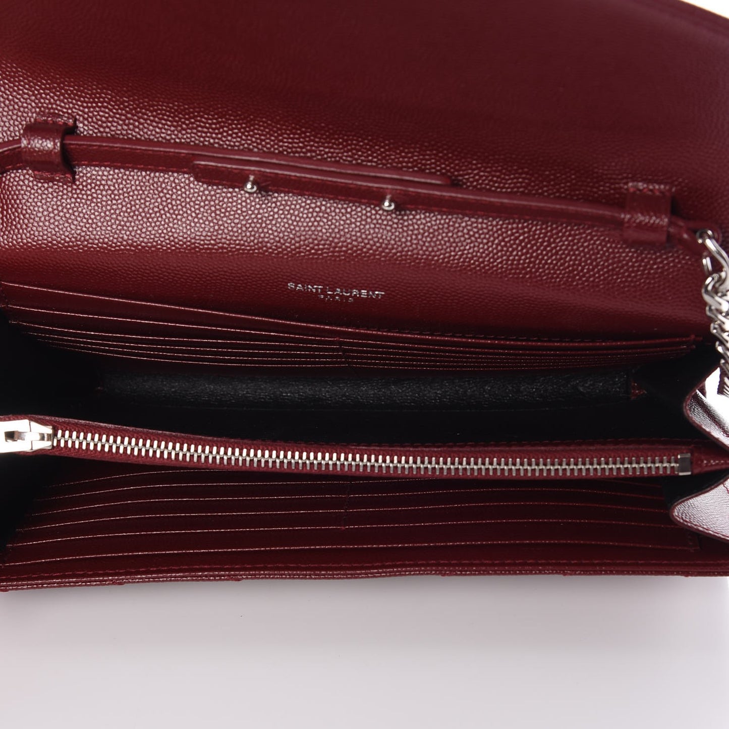 Grain De Poudre Matelasse Chevron Monogram Chain Wallet Palissandre