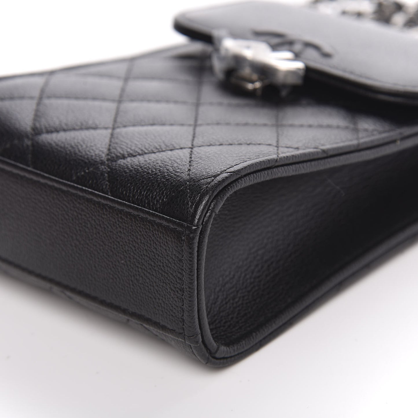 Grained Calfskin Quilted CC Box Clutch With Chain Black