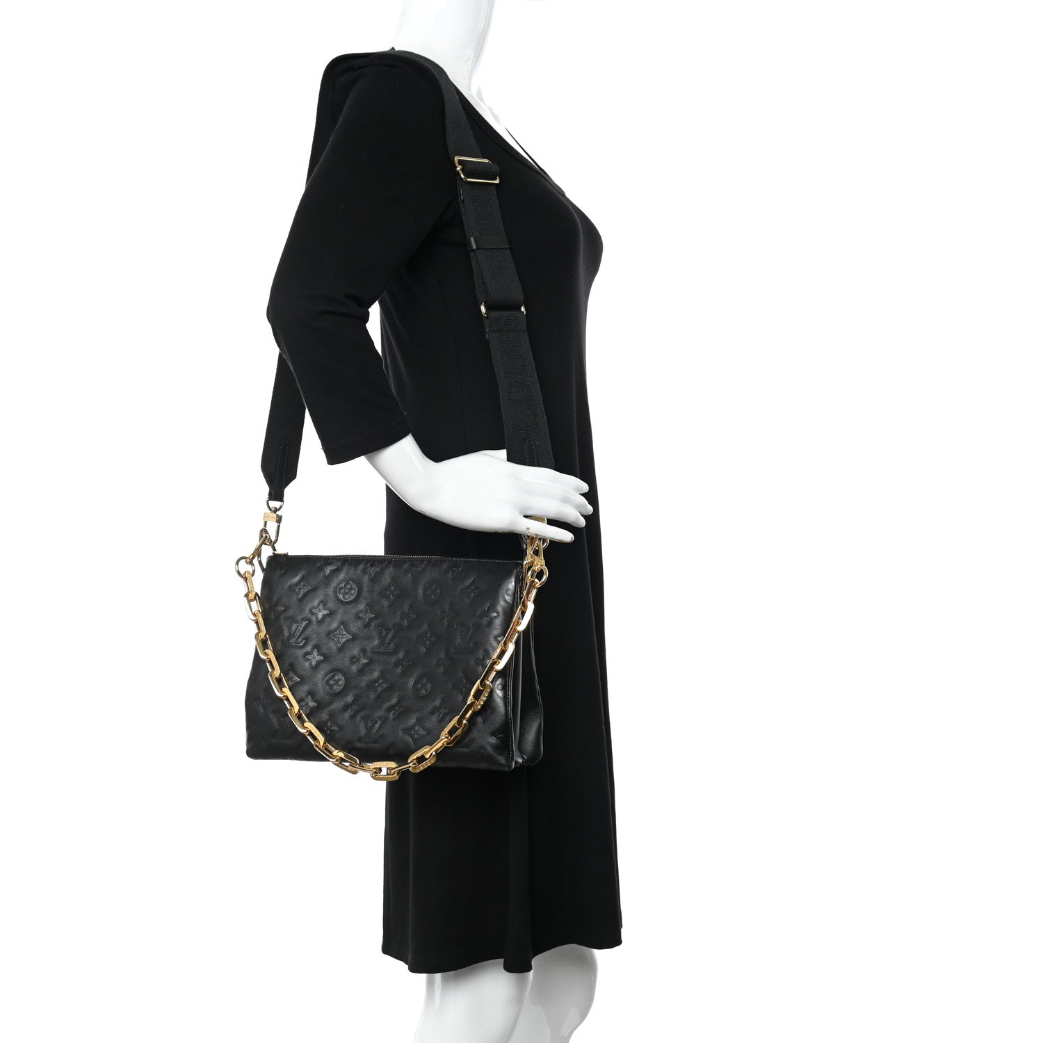 Louis Vuitton Lambskin Embossed Monogram Coussin PM Black 3 of 11