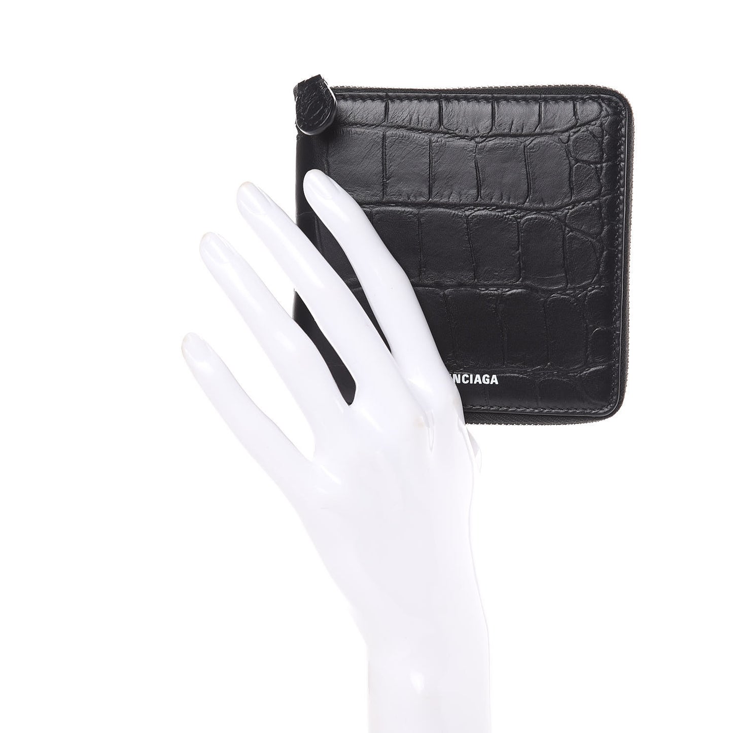 Calfskin Logo Crocodile Embossed Zip Around Wallet Black
