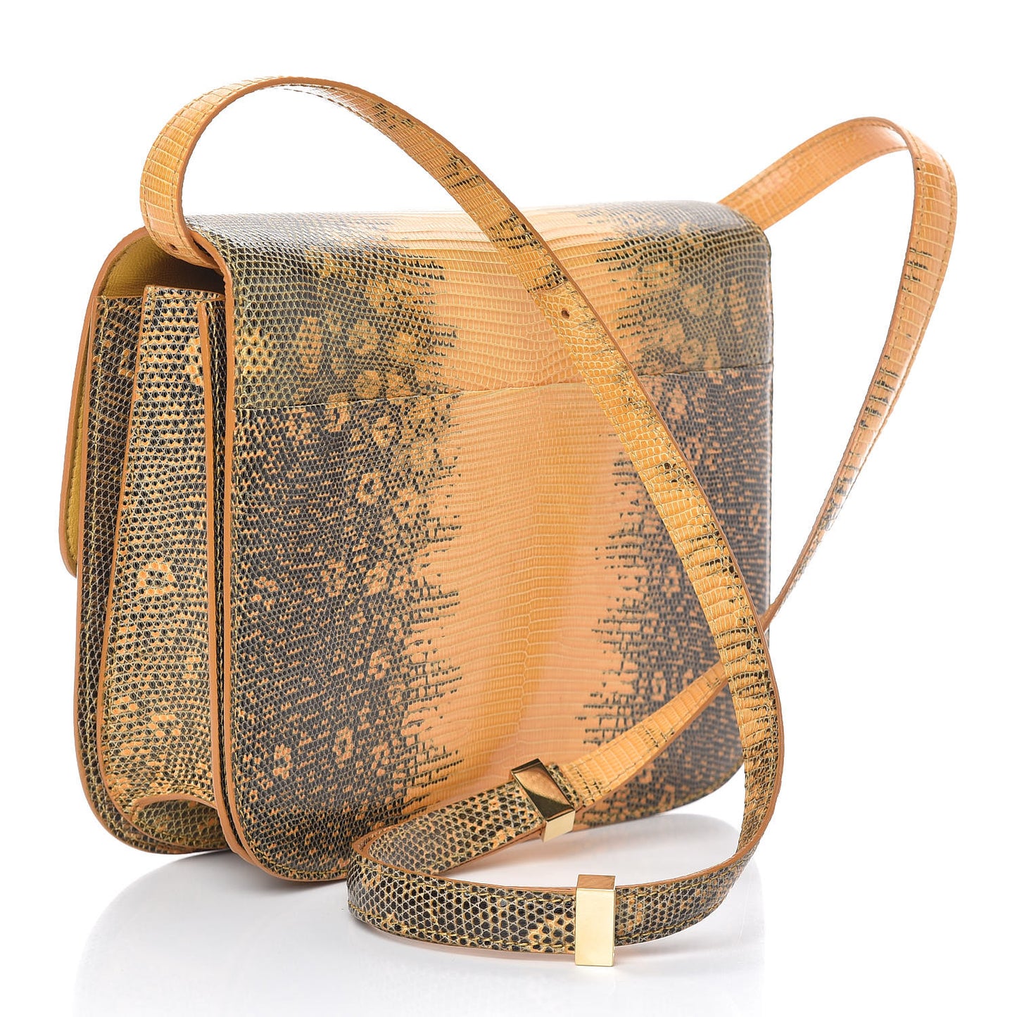 Lizard Medium Classic Box Flap Bag Amber