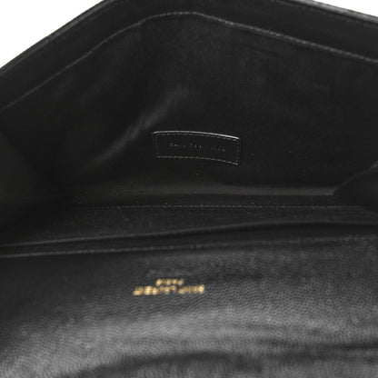Saint Laurent Grain De Poudre Matelasse Chevron Monogram Envelope Clutch Black 5 of 7