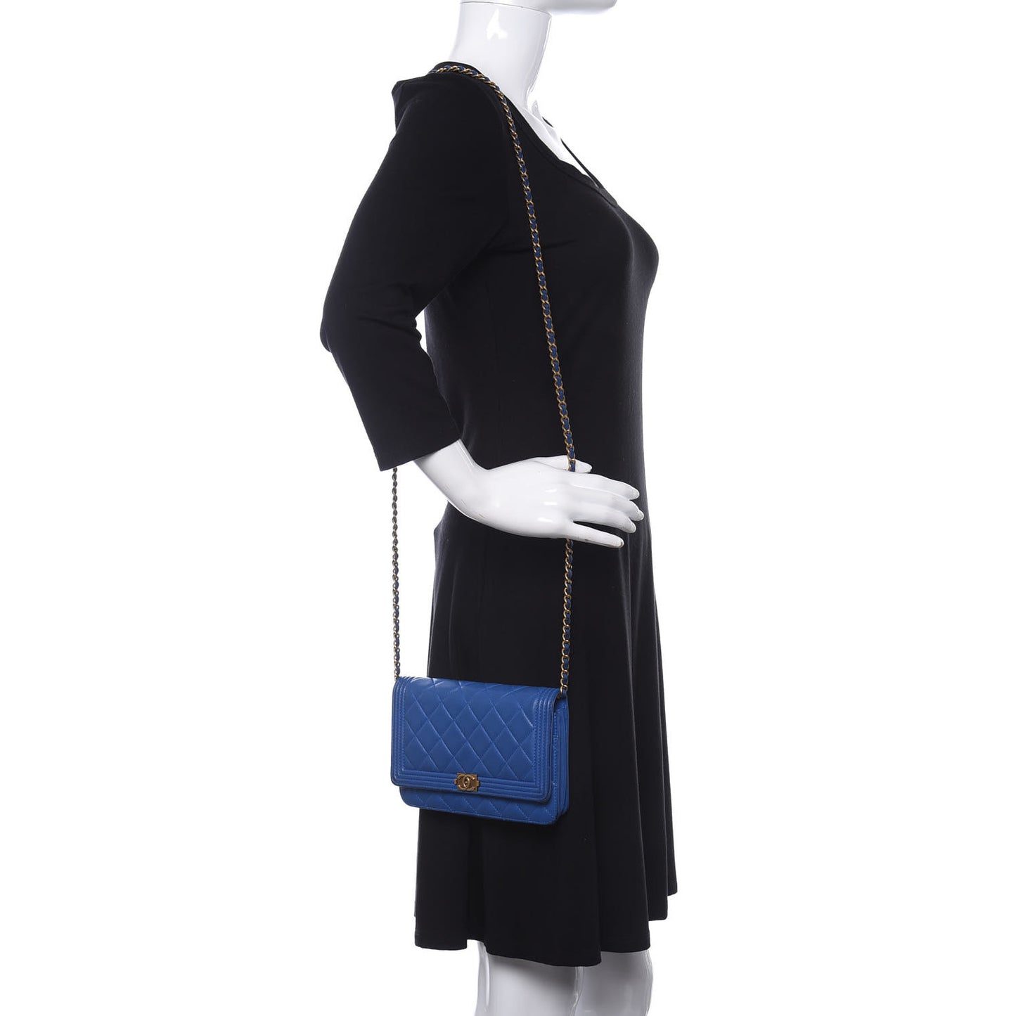 Lambskin Quilted Boy Wallet On Chain WOC Blue