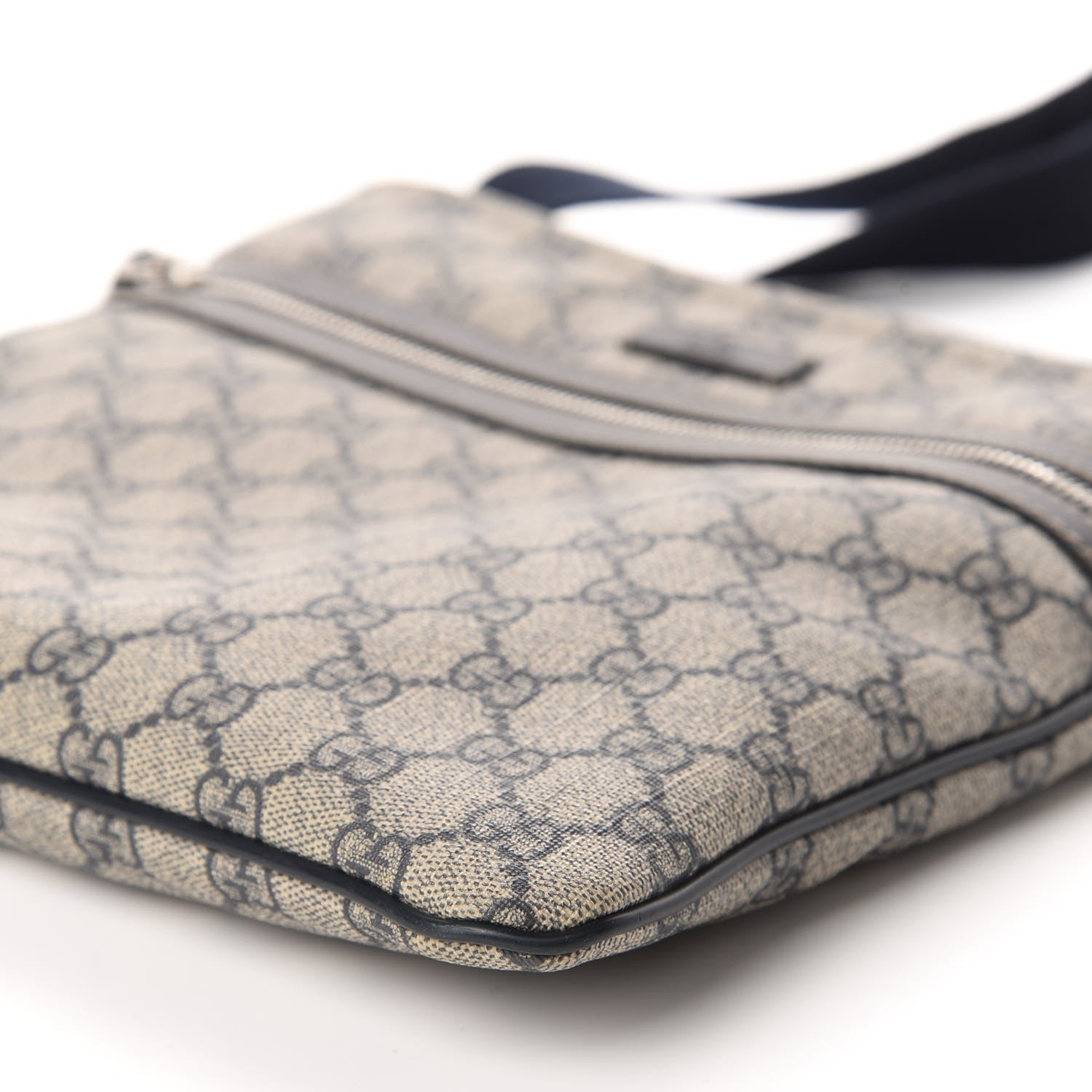 Gucci GG Supreme Monogram Small Flat Side Zip Messenger Bag Beige Blue 6 of 11