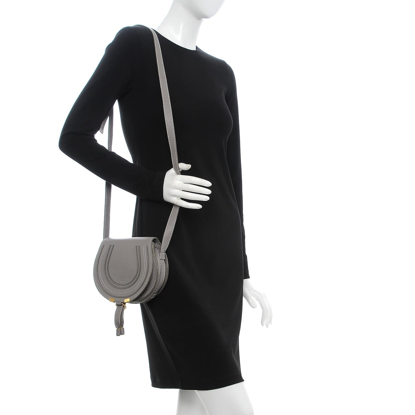 Calfskin Mini Marcie Round Crossbody Bag Cashmere Grey