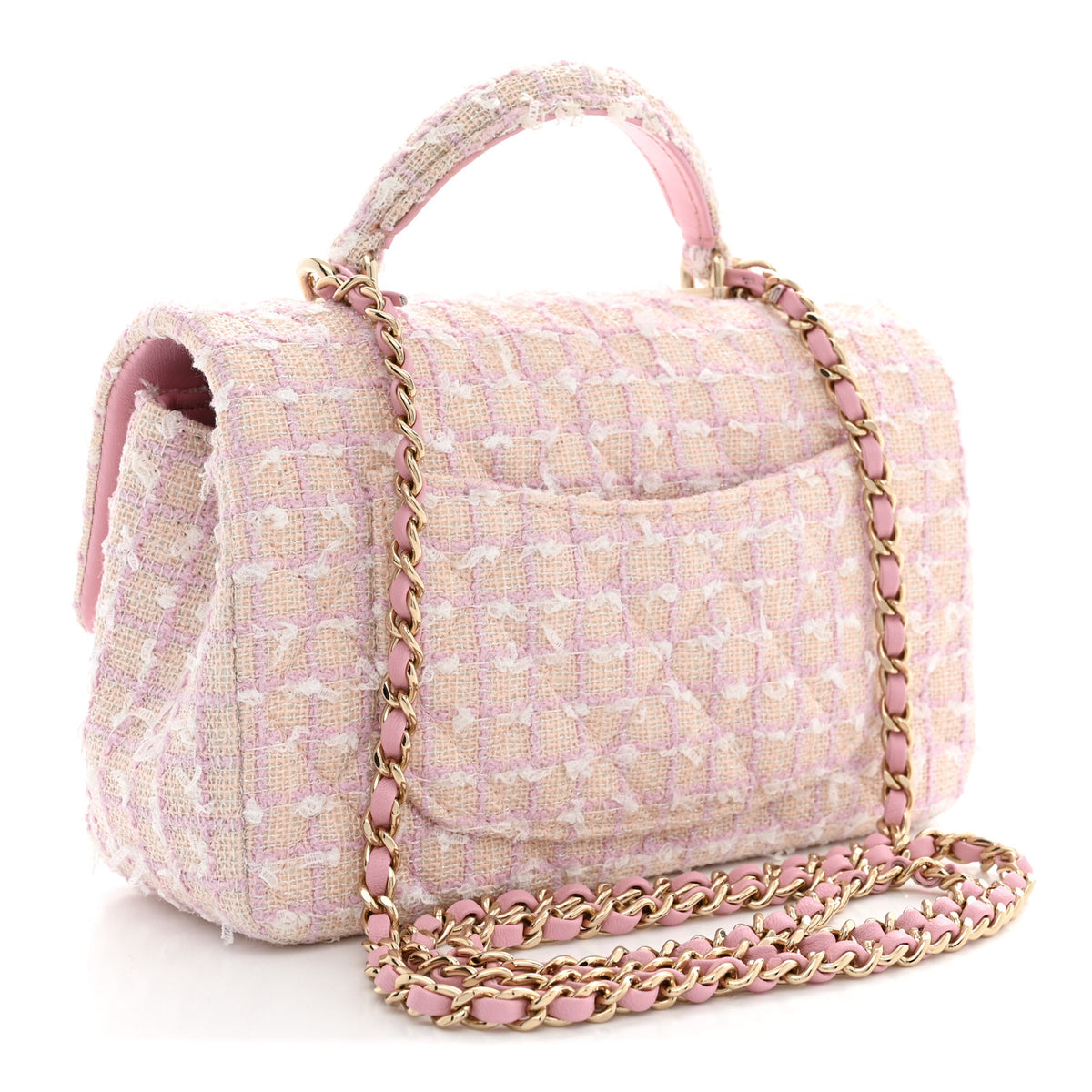 Tweed Quilted Mini Top Handle Rectangular Flap Light Pink