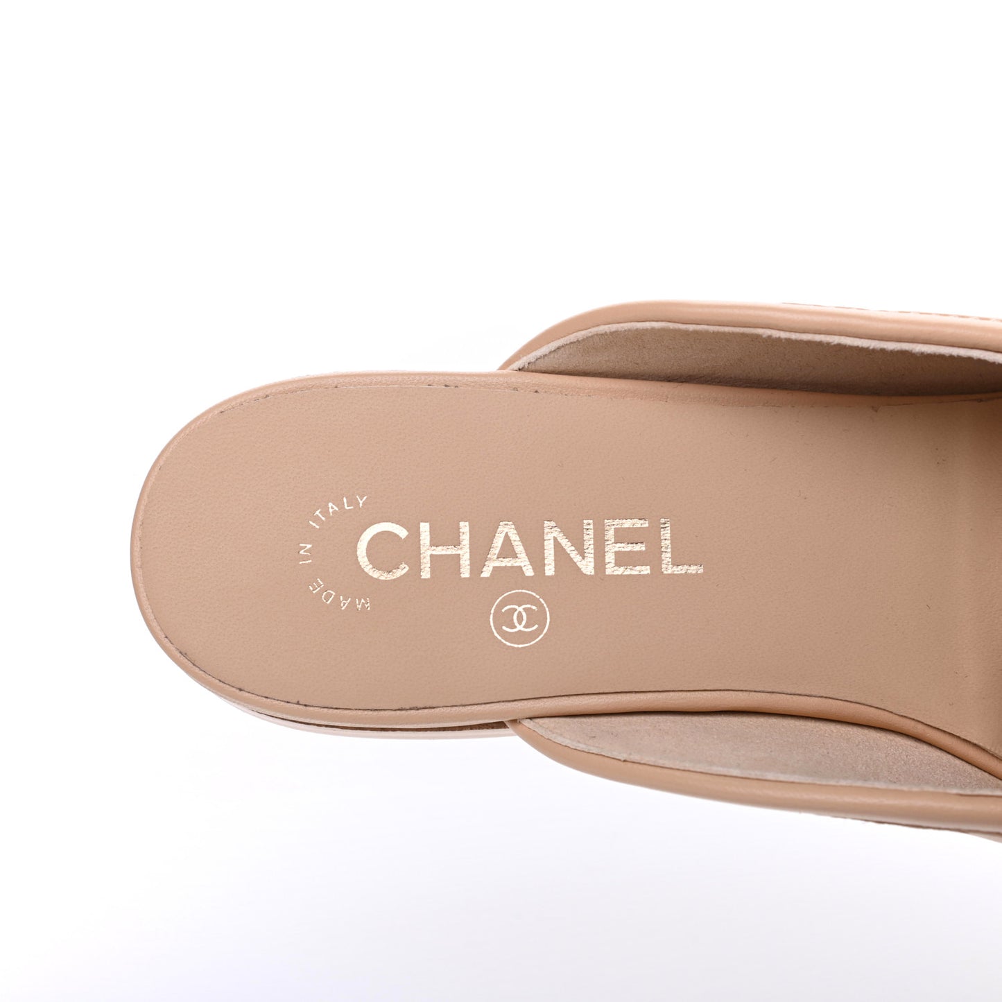 Lambskin Pearl CC Mules 40.5 Beige