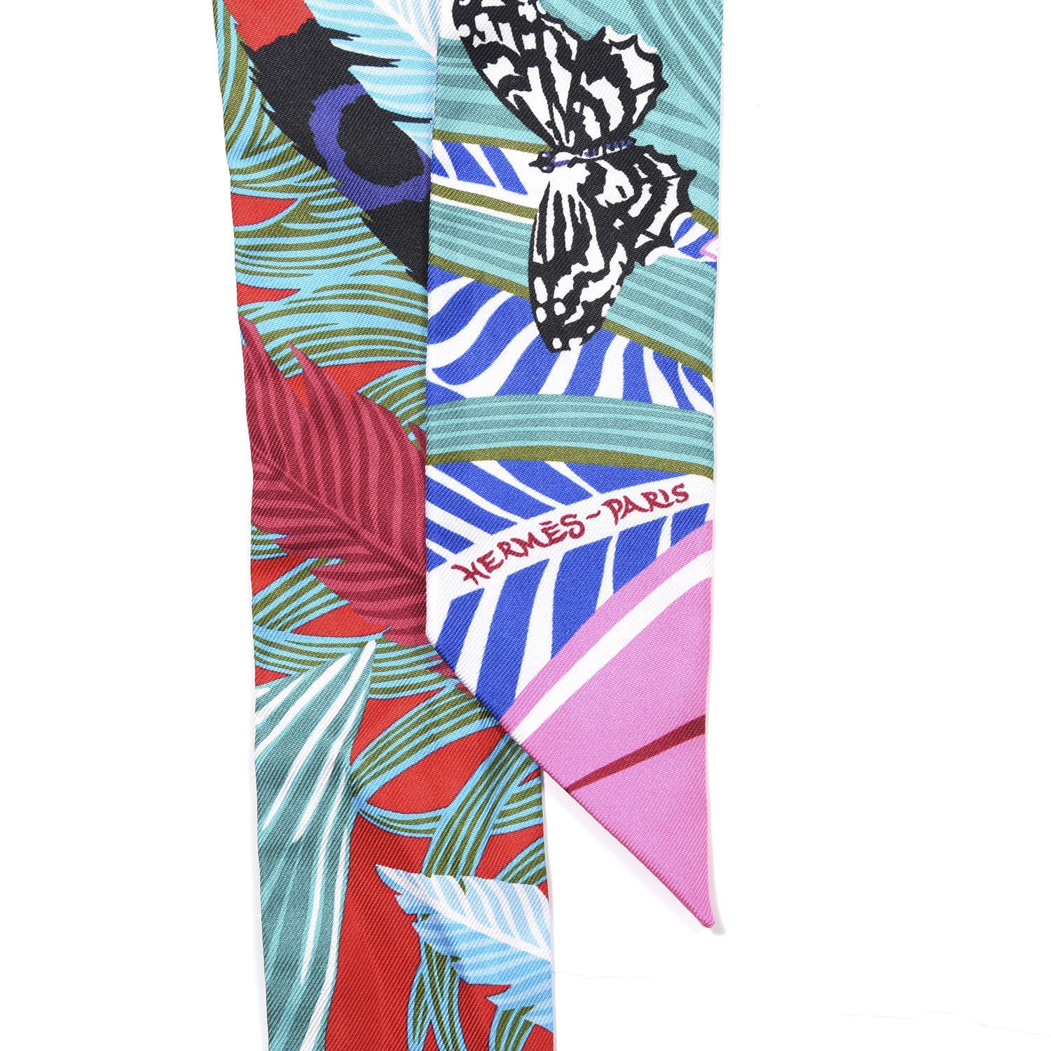 Hermes Silk Jaguar Quetzal Twilly Vert Rouge Rose 2 of 4