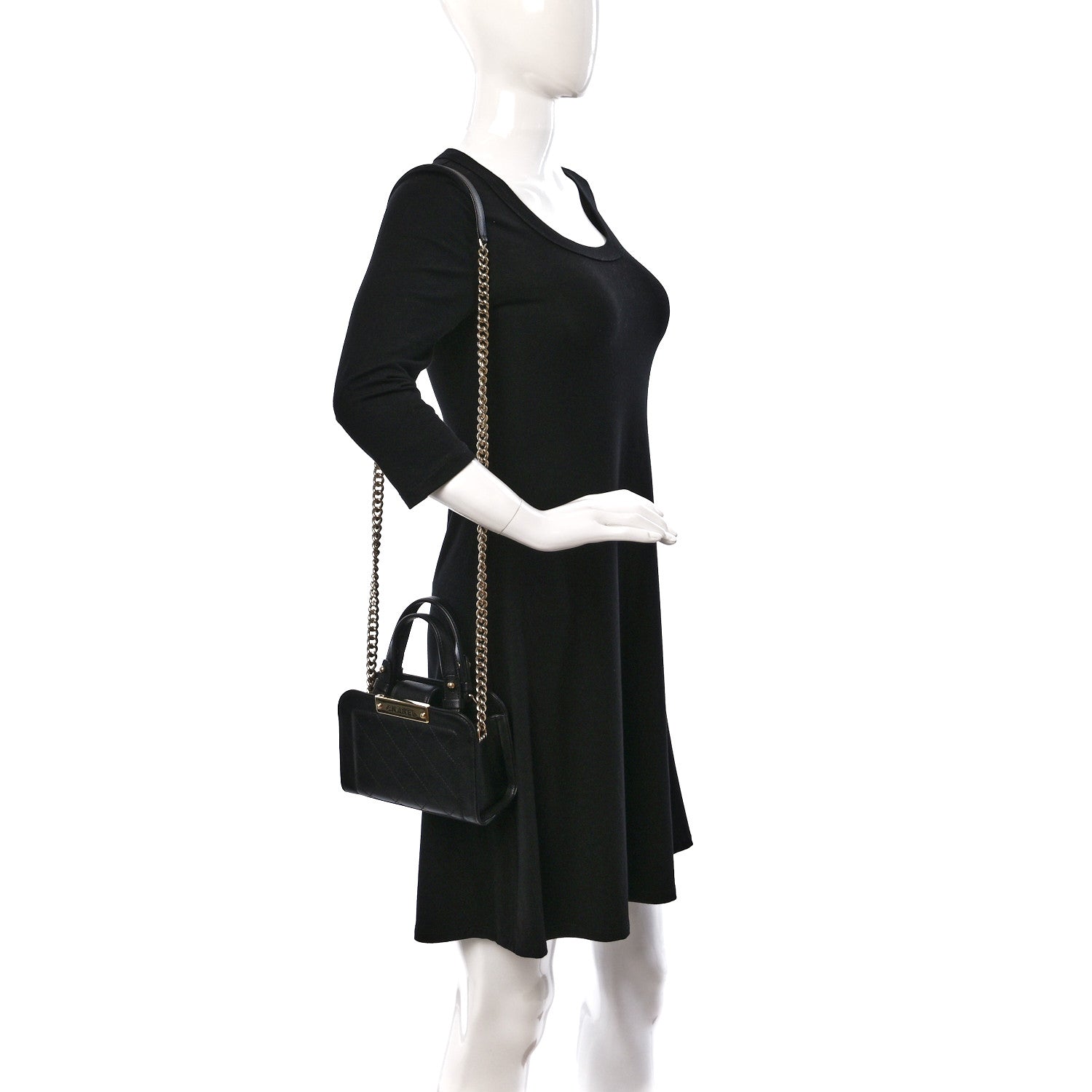 Chanel Grained Calfskin Stitched Mini Label Click Shopper Tote Black 2 of 10