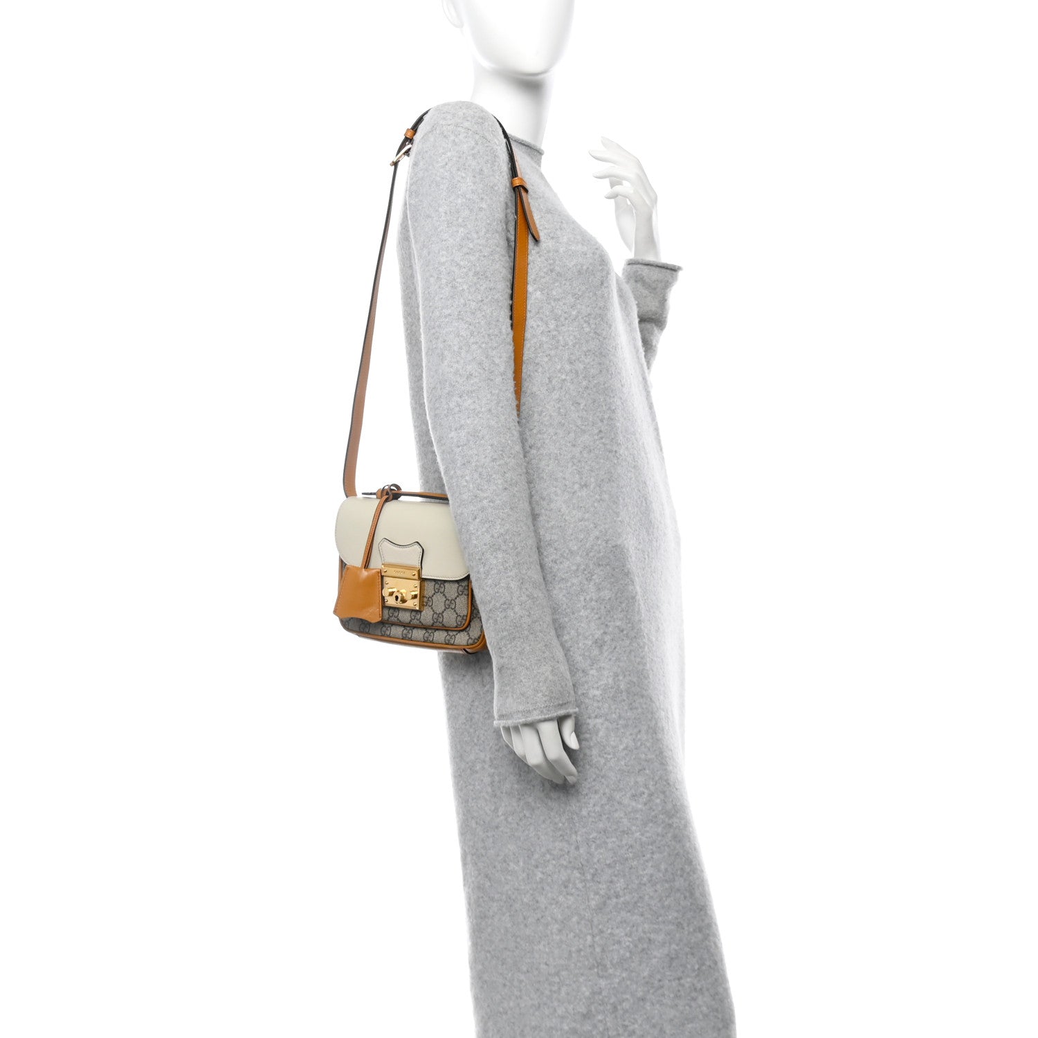 Gucci GG Supreme Monogram Calfskin Mini Padlock Flap Pocket Shoulder Bag Beige Mystic White Sun Oil 2 of 11
