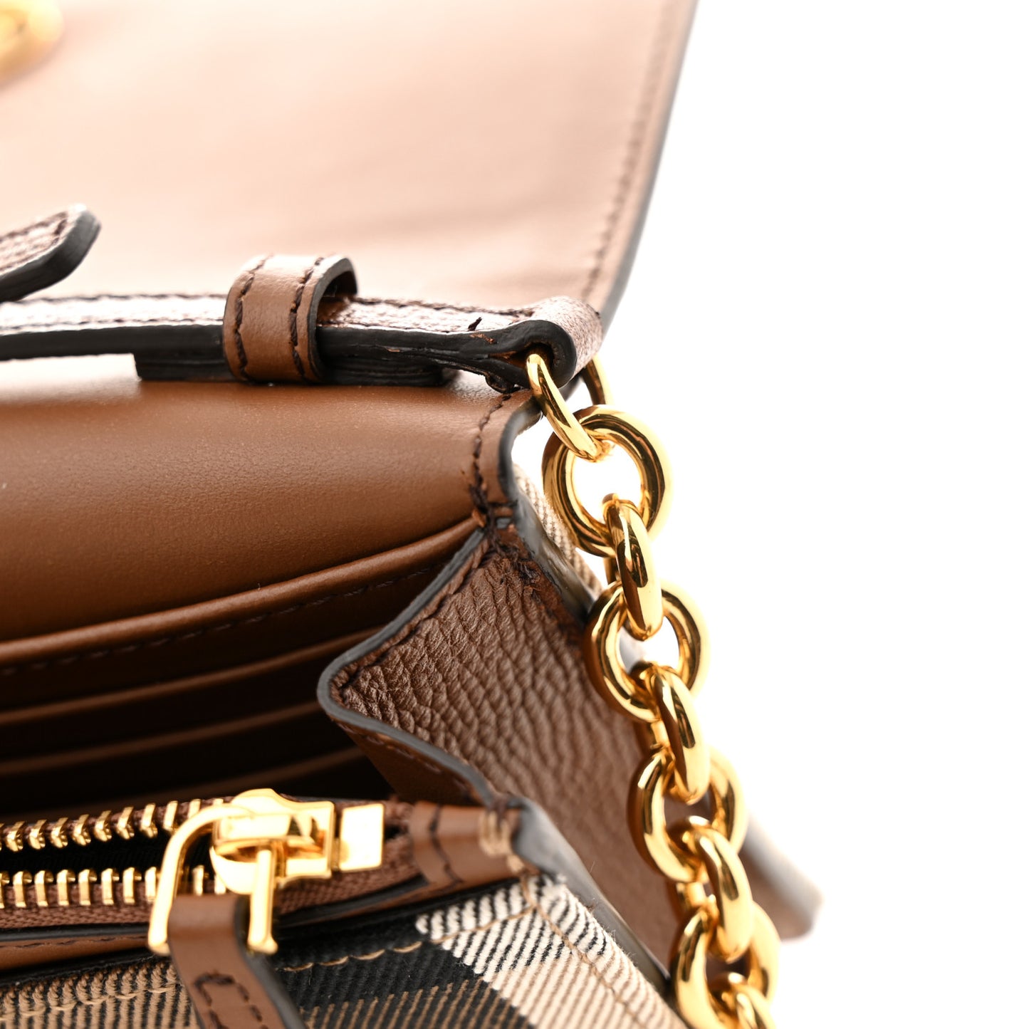 Grained Calfskin House Check Tartan Mix Hampshire Wallet On Chain Tan