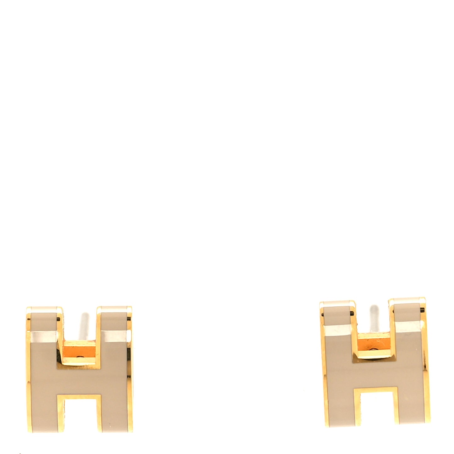 Gold Lacquered Mini Pop H Earrings Marron Glace