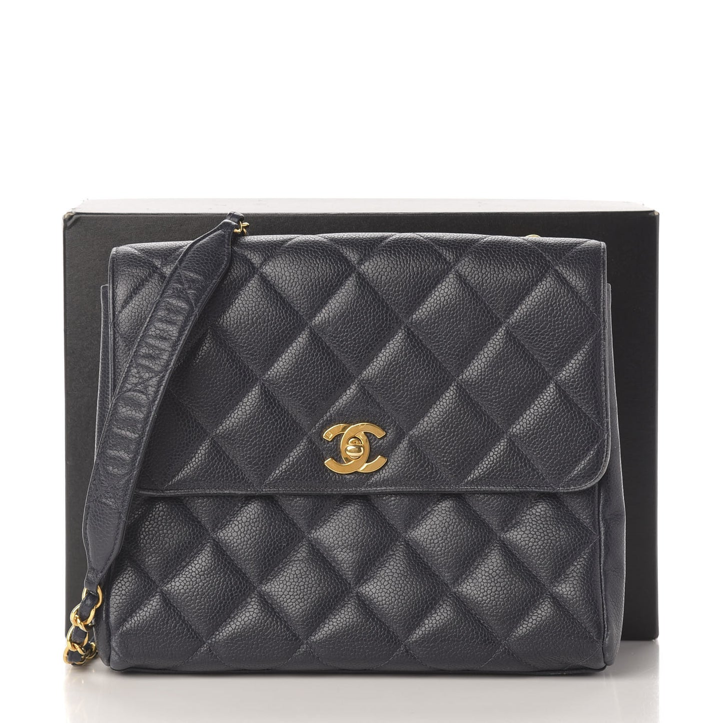 Caviar Quilted Small Single Flap Navy