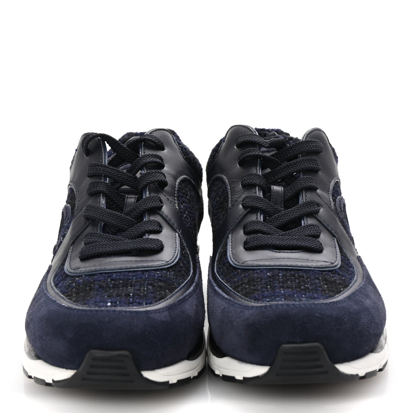 Tweed Suede Calfskin Mens CC Sneakers 43 Navy