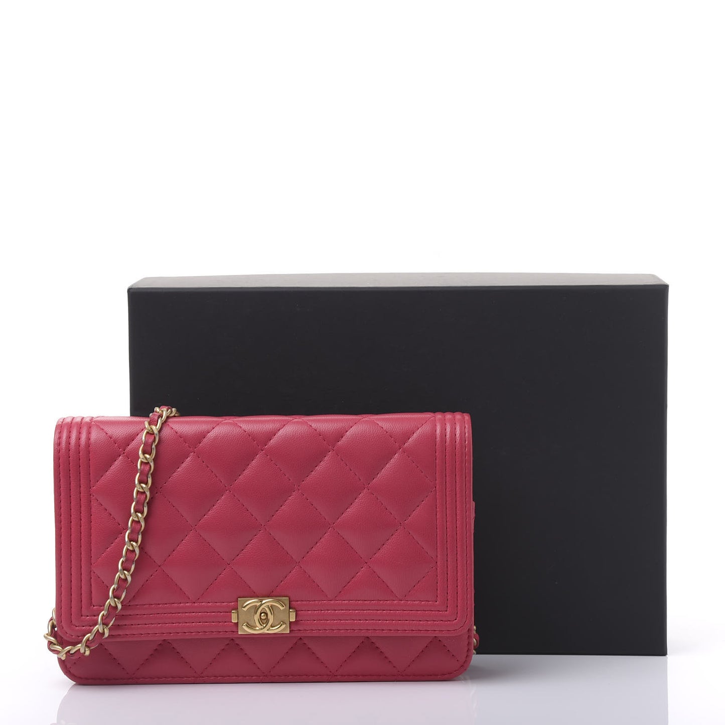 Lambskin Quilted Boy Wallet On Chain WOC Fuchsia