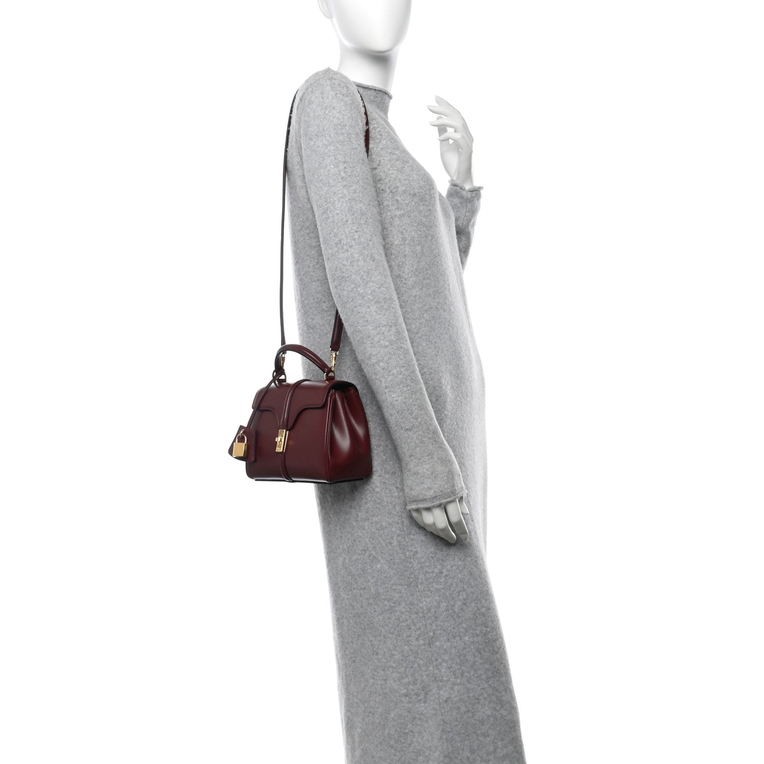 Celine Satinated Calfskin Mini 16 Top Handle Bag Light Burgundy 2 of 11