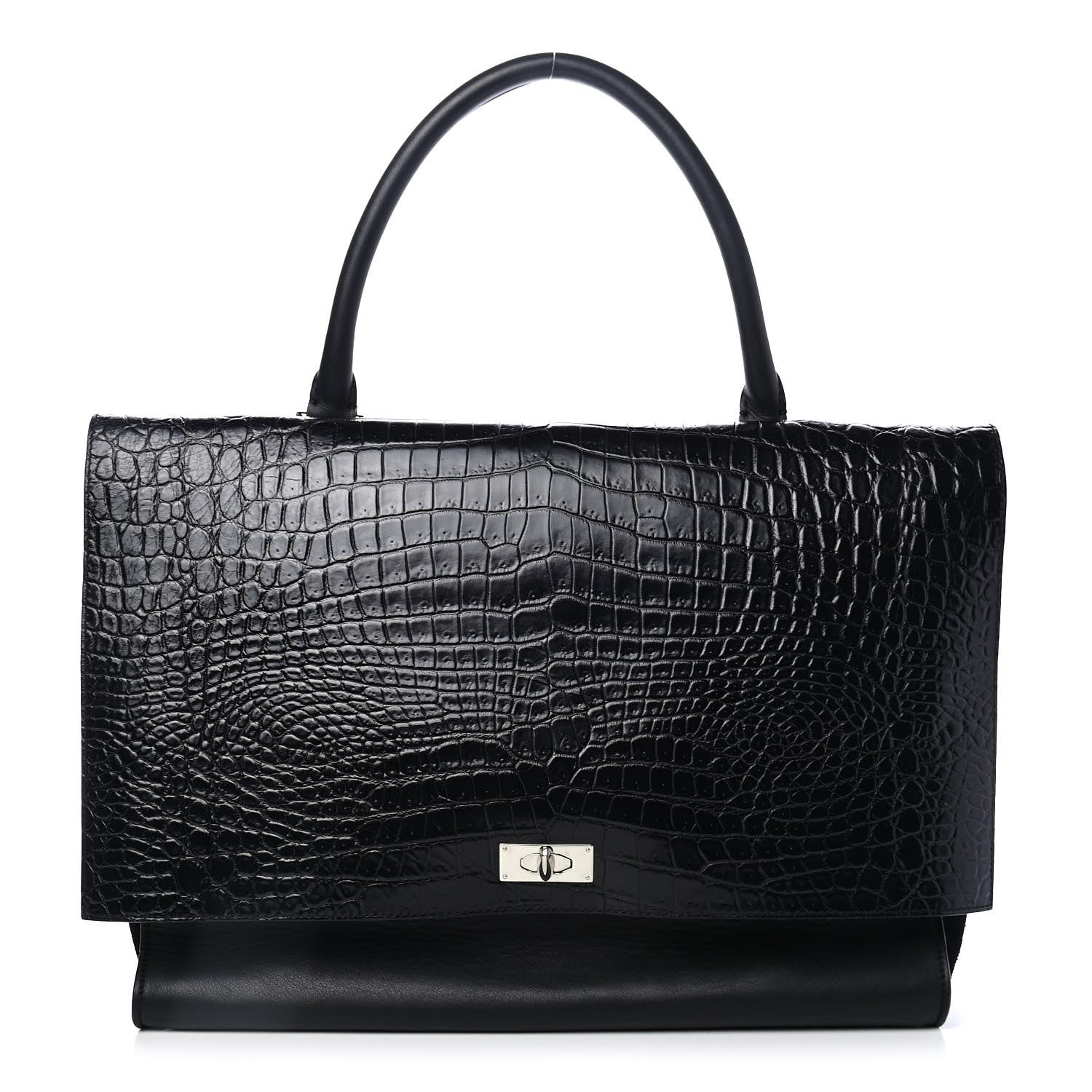 Givenchy Calfskin Crocodile Embossed Large Shark Lock Satchel Black 1 of 4