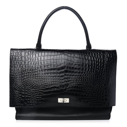 Givenchy Calfskin Crocodile Embossed Large Shark Lock Satchel Black 1 of 4