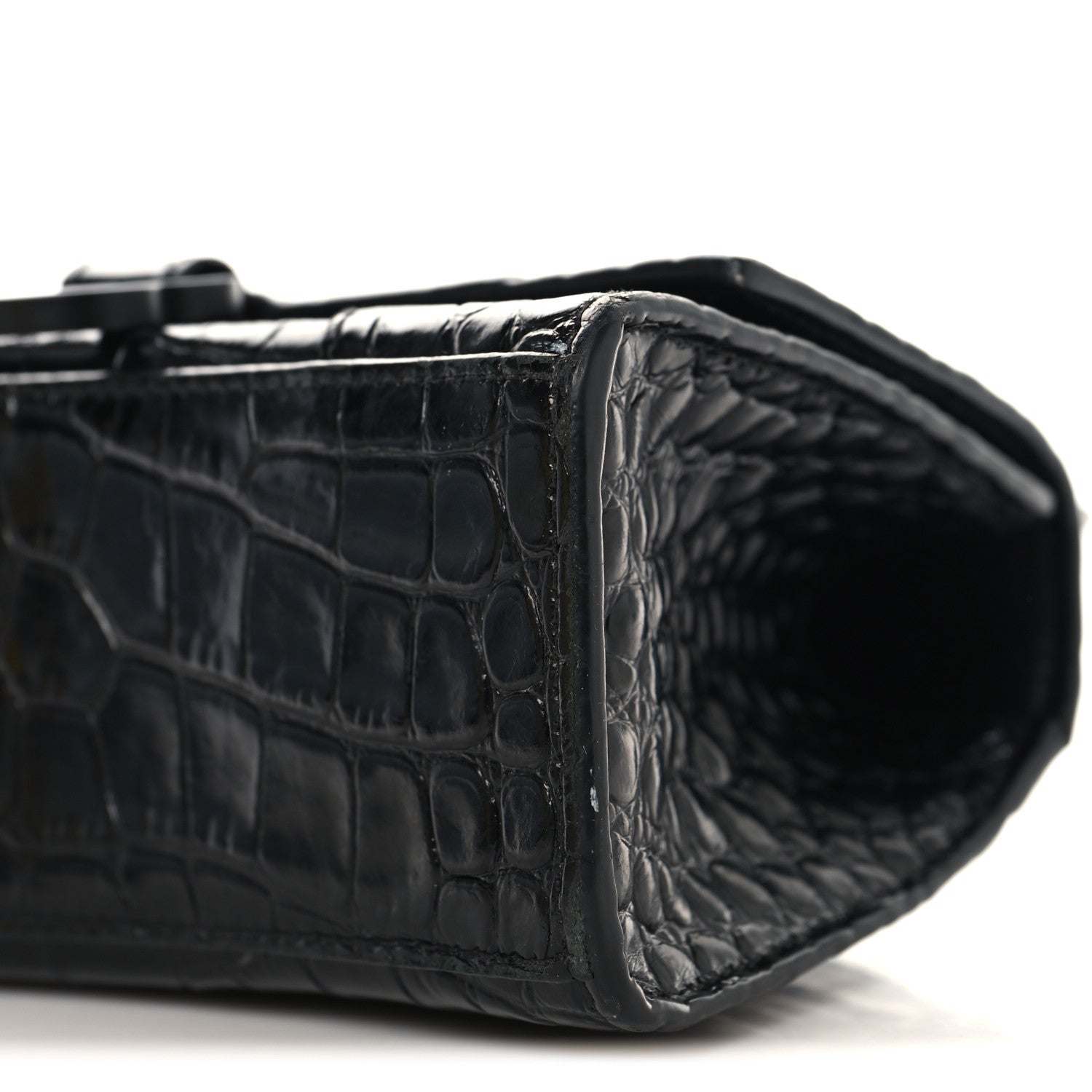 Balenciaga Shiny Calfskin Monochrome Crocodile Embossed Small Hourglass Top Handle Bag Black 8 of 12