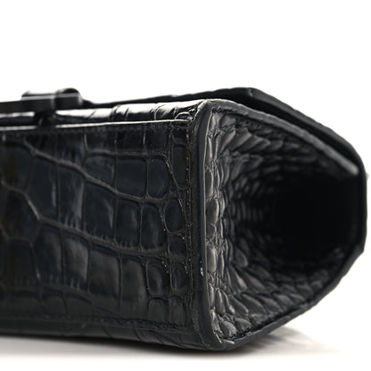 Balenciaga Shiny Calfskin Monochrome Crocodile Embossed Small Hourglass Top Handle Bag Black 8 of 12