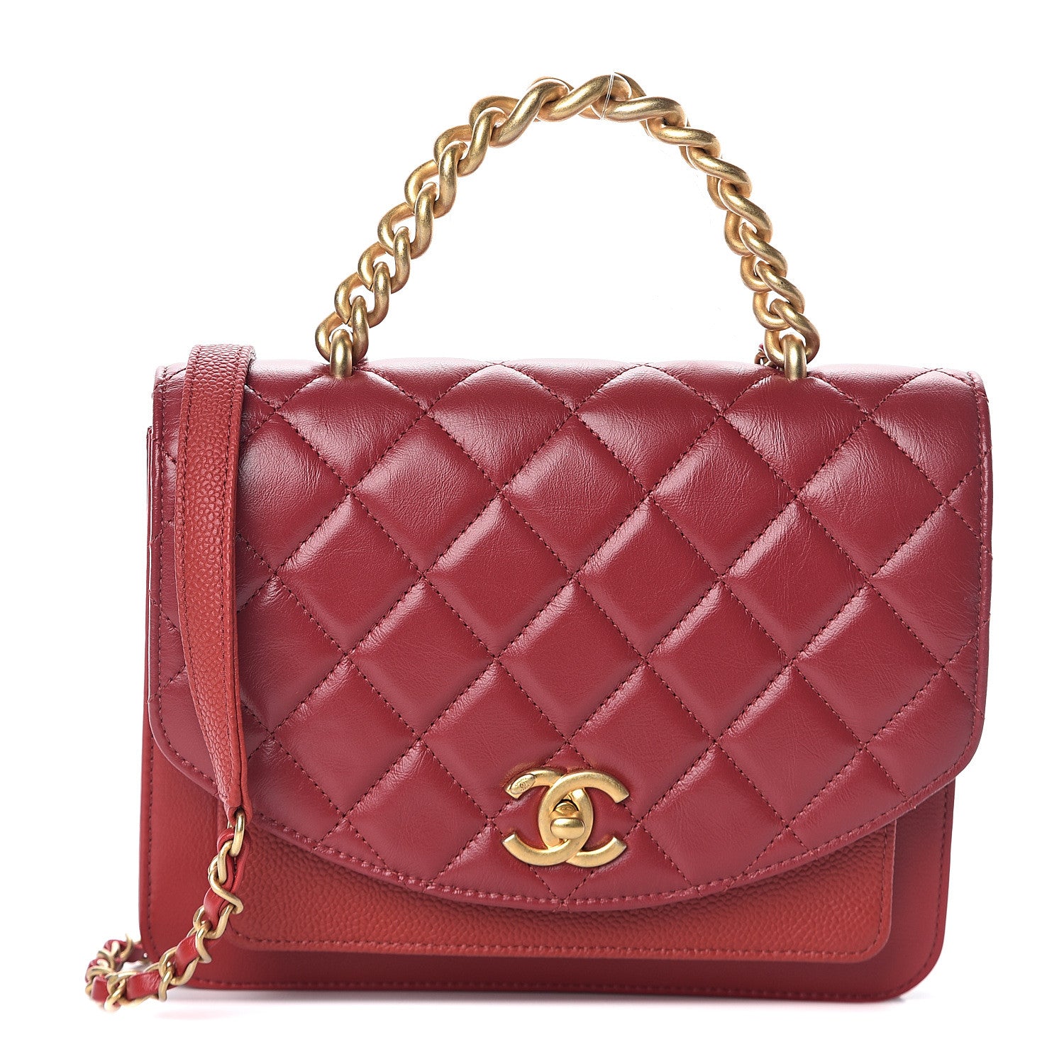 Chanel Calfskin Caviar Quilted Chain Handle Flap Red 1 of 8