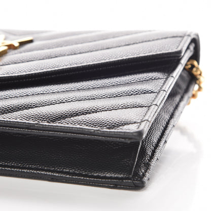 Saint Laurent Grain De Poudre Matelasse Chevron Monogram Envelope Chain Wallet Black 8 of 8