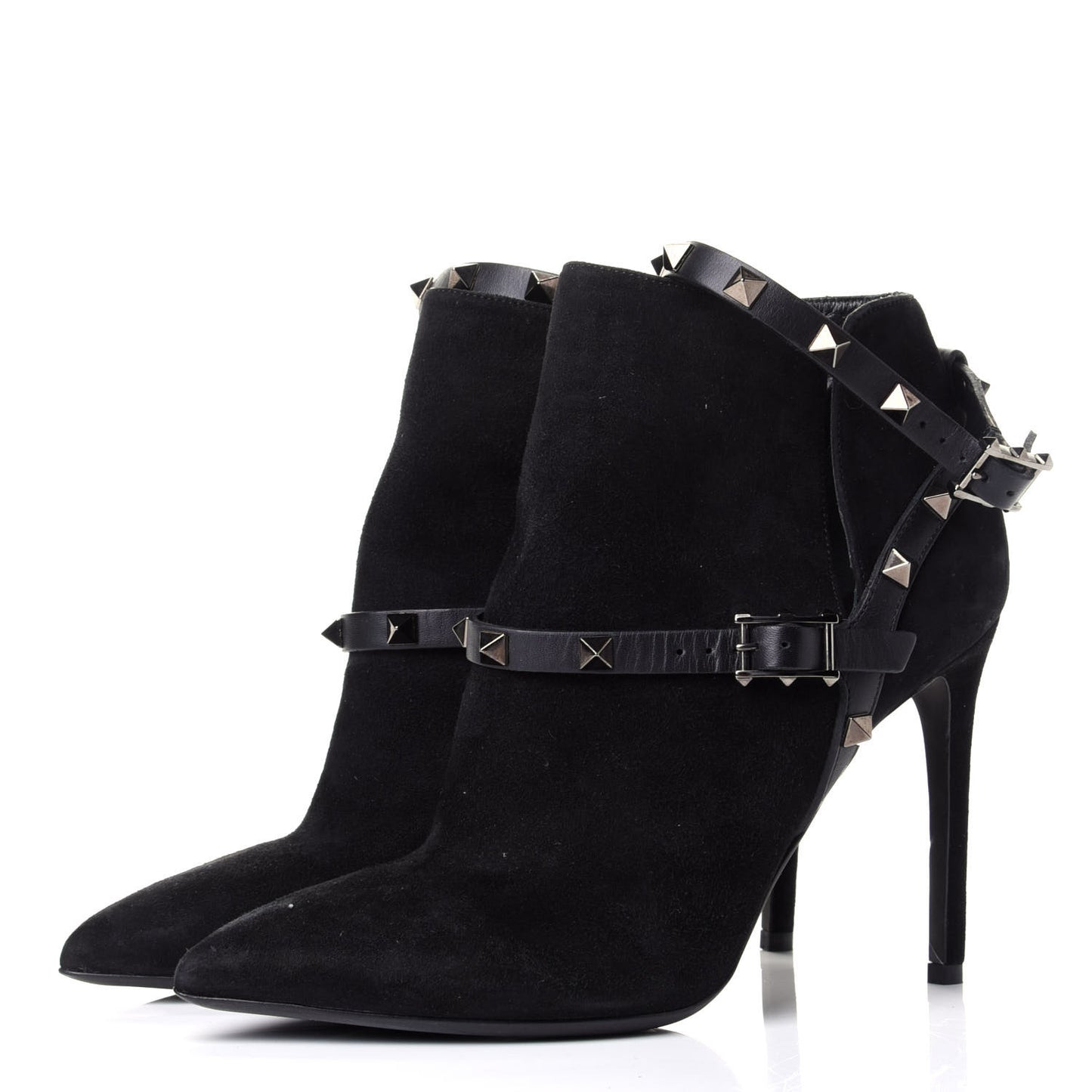 Suede Rockstud Double Buckle 100mm Ankle Boots 36.5 Black