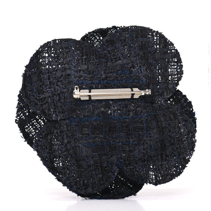 Chanel Tweed Camellia Pin Brooch Navy Blue 3 of 4